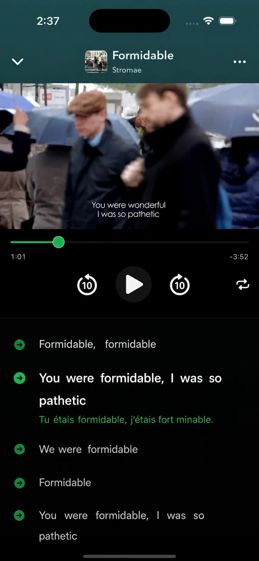 Lecteur Lyric Lingo avec paroles bilingues synchronisées