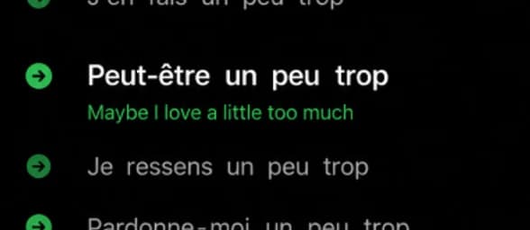 Paroles avec une ligne en surbrillance et sa traduction